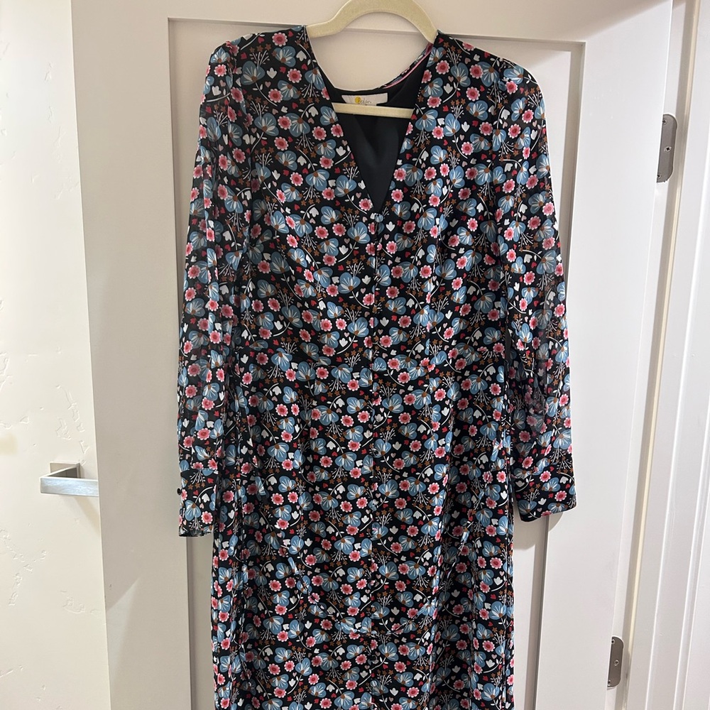 Boden Floral Midi Dress - Black and Pink